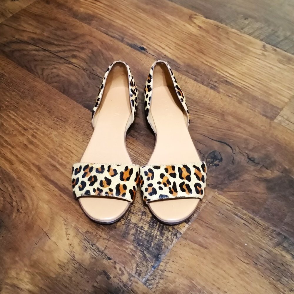 J. Crew‎ Morgan Leopard Calf Hair Peep-toe Flats Size 6